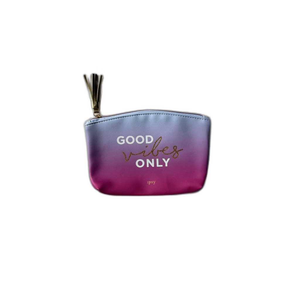 pink and blue ombre "good vibes only" mini makeup cosmetics bag